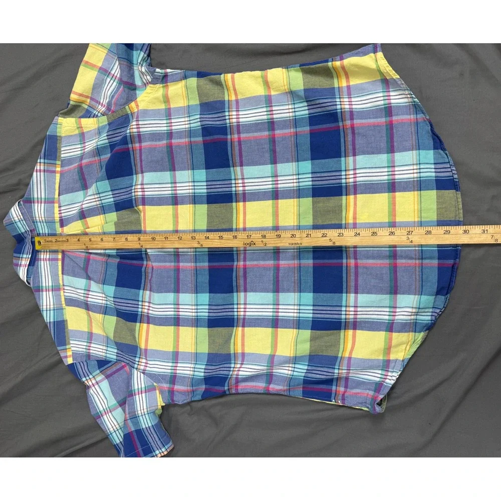 Polo Ralph Lauren Mens Large Custom Fit Plaid S/S Button Down Shirt Blue